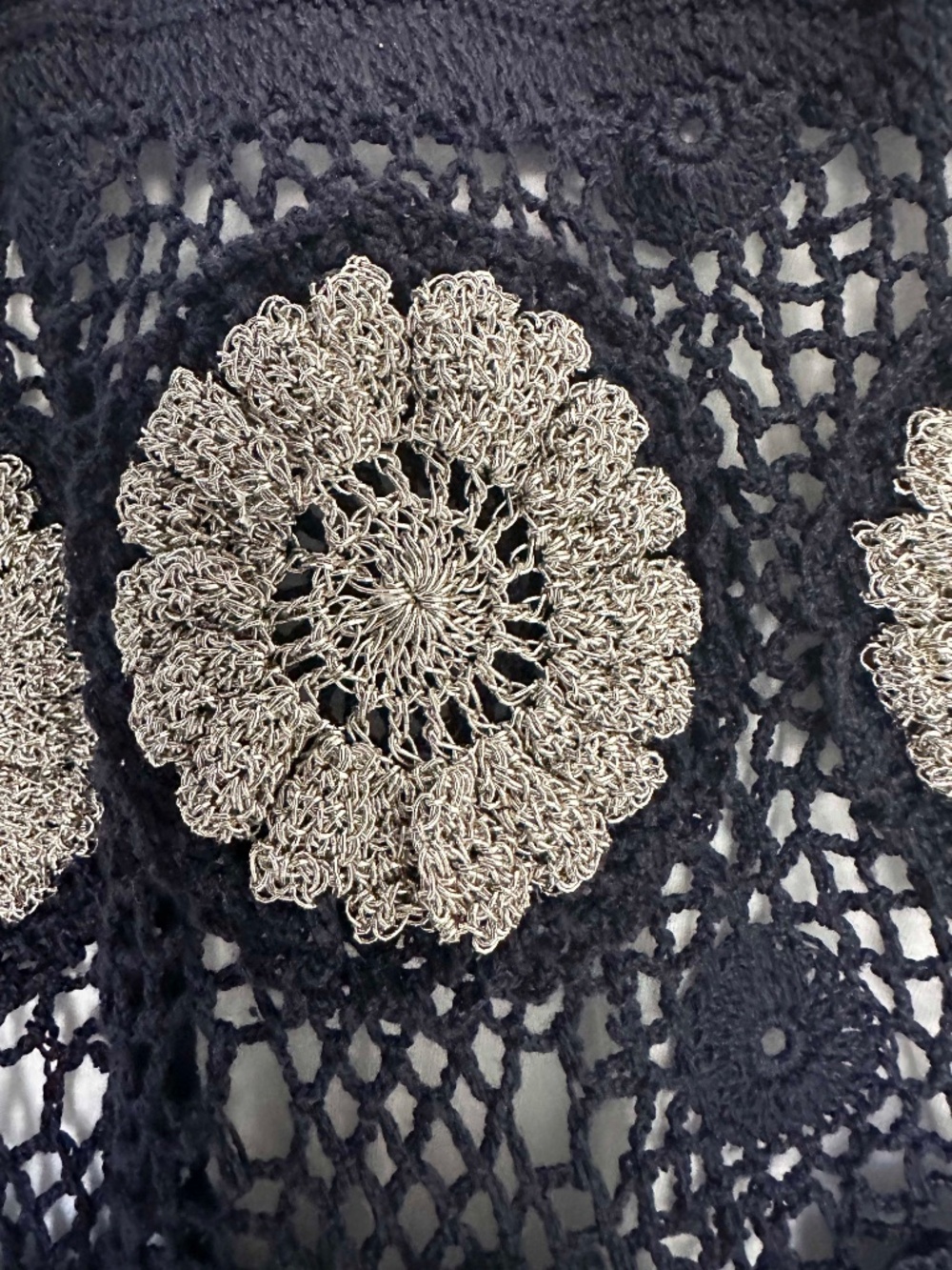 NWT 3.1 Phillip Lim Hand Crochet Navy with Silver Metallic Medallions L - Picture 7 of 10